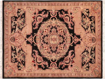 handmade Traditional Savonarrie Black Pink Hand Knotted RECTANGLE 100% WOOL area rug 6x9